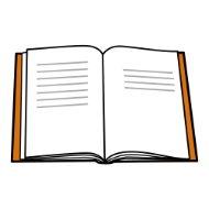 Pictograma de un libro abierto de hojas blancas con texto escrito.