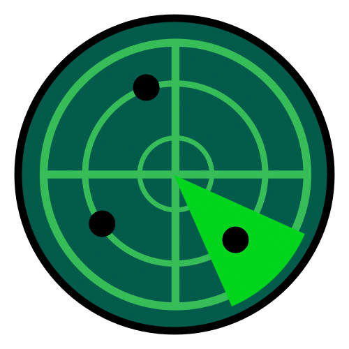 Imagen de un radar con puntos verdes en la pantalla.