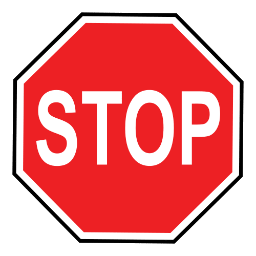 Señal de stop con fondo rojo y letras blancas.