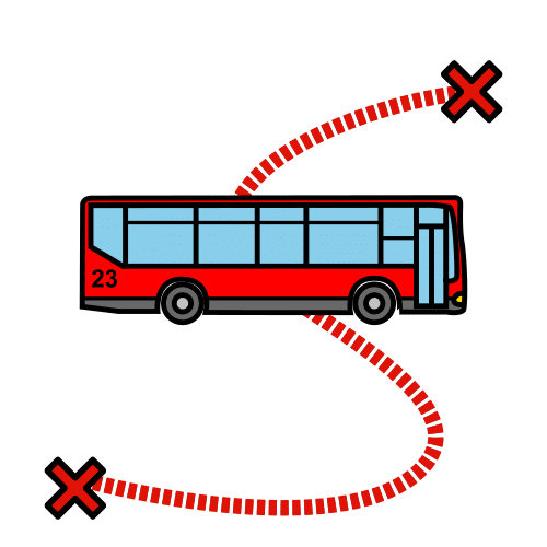Autobús con un tramo marcado.