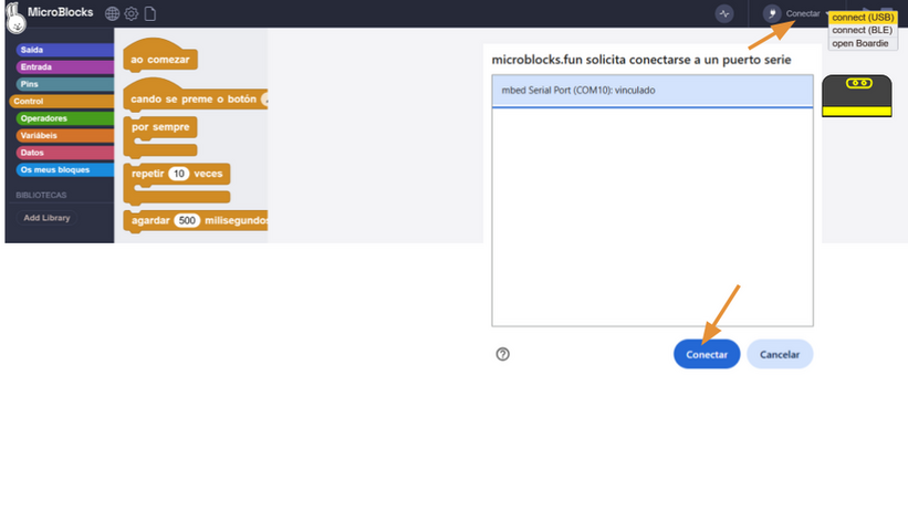 Conectar controladora microbit indicaciones