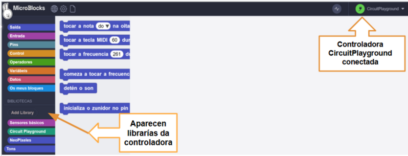 Conexión da controladora Adafruit a Microblocks