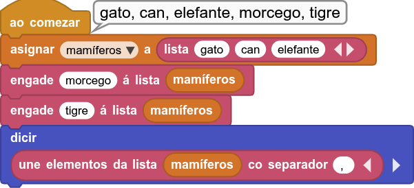 Código que permite engadir elementos novos na lista