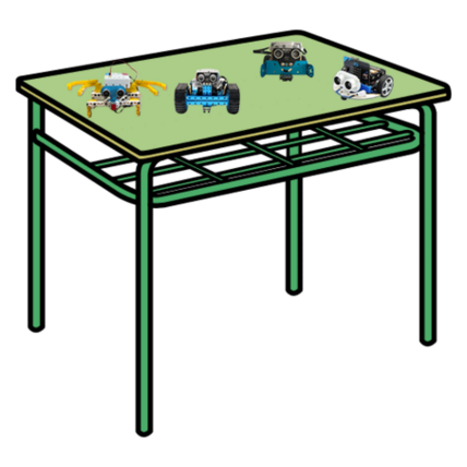 Mesa de aula cos robots que estudaches en cursos anteriores.