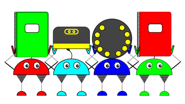 Robots con cadernos e placas
