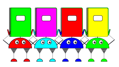 Catro robots sostendo un caderno