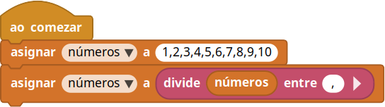Código que converte unha cadea de números en elementos separados