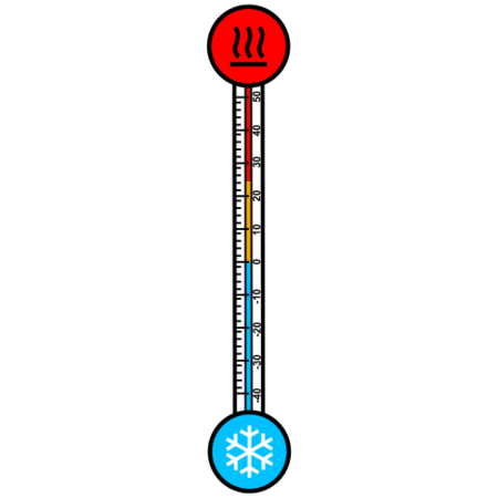 Termómetro que indica frío e calor no seus extremos