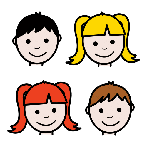 Cara de cuatro niños y niñas.