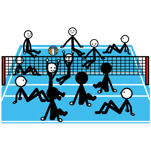 Dous equipos de voleibol adaptado xogando 