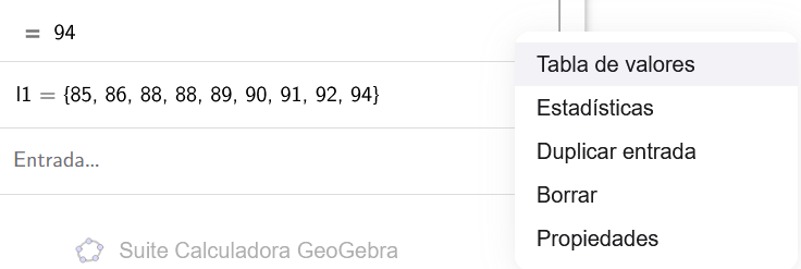 Captura de pantalla del menú del botón derecho de GeoGebra