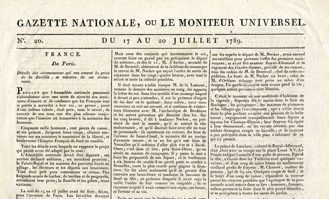 Sección dun xornal francés nos inicios da Revolución Francesa