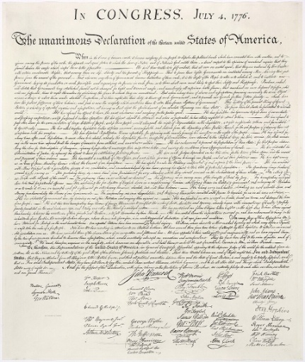 Imaxe do manuscrito da Declaración de Independencia dos Estados Unidos