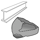 Pictograma que representa un mineral de ferro e unha viga de aceiro