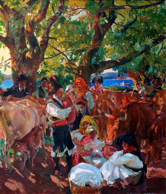 Romería tradicional gallega Imagen de un cuadro representando una romería tradicional gallega
