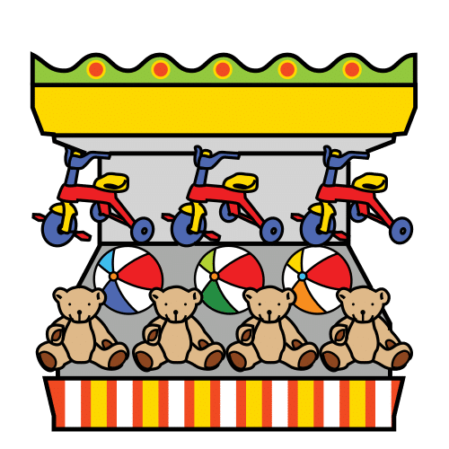 Puesto de tómbola con distintos premios