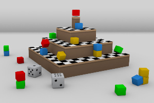 Imagen de dados y piezas de colores