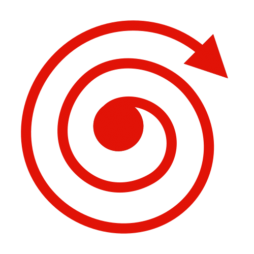 Espiral en cor vermella que remata nunha frecha