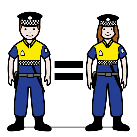 Un home policia e unha muller policia unidos por un signo de igual ca