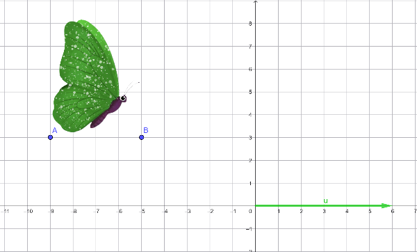 Una mariposa y un vector de traslación horizontal