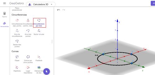 Captura de la construcción de una circunferencia en el espacio