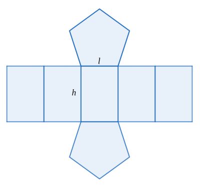 Desarrollo plano de un prisma pentagonal