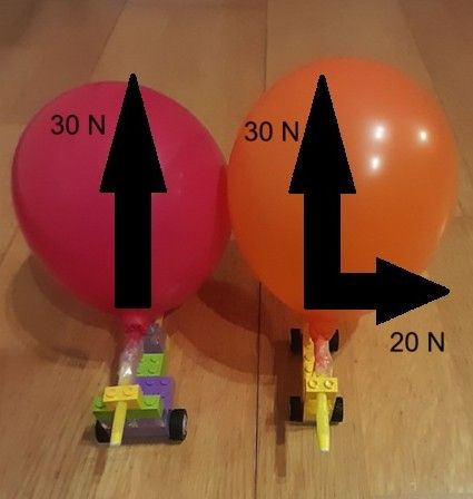 Imagen de un coche y un triciclo realizados con Lego propulsado por globos