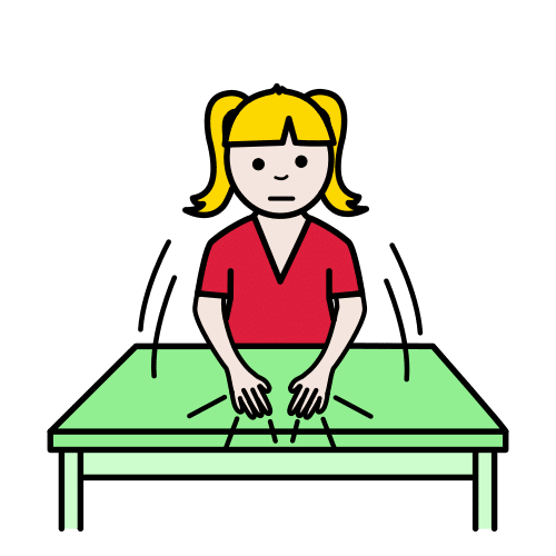 Persona tocando una mesa. 