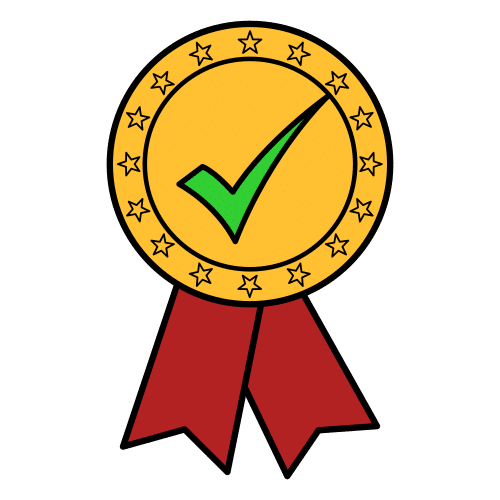 Una medalla dorada como premio y una v verde en el centro.