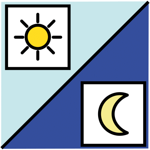 Pictograma dividido en dos partes. En una parte aparece un sol y en otra una luna.