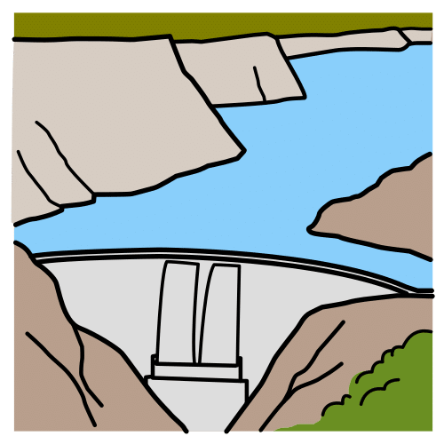 Pictograma de un embalse con agua acumulada.
