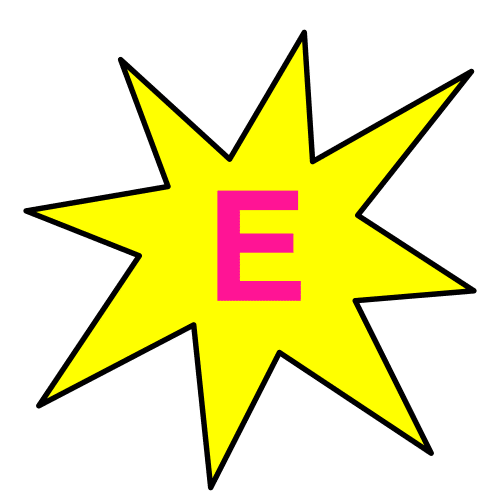 Energía (Arasaac) Pictograma con una estrella amarilla y una E en el medio.