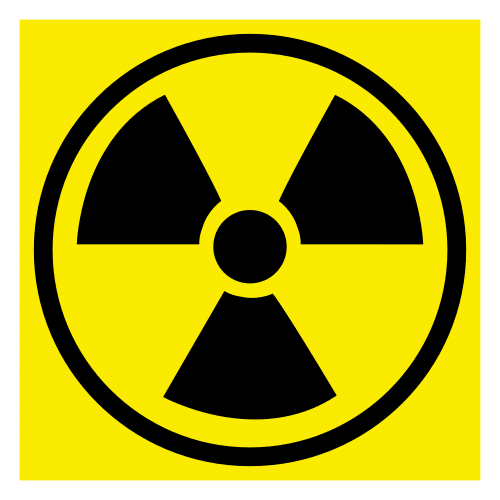Pictograma de señal de seguridad que representa el símbolo universal de la radiación.