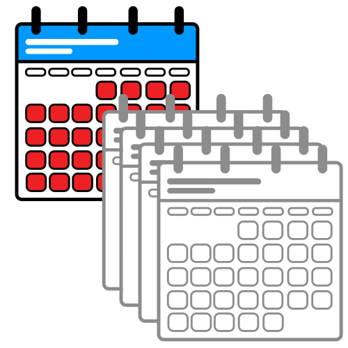 Pictograma de un calendario marcado con colores y otros calendarios en gris.