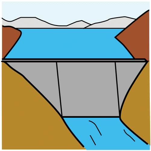 Pictograma de una presa que tiene agua acumulada.
