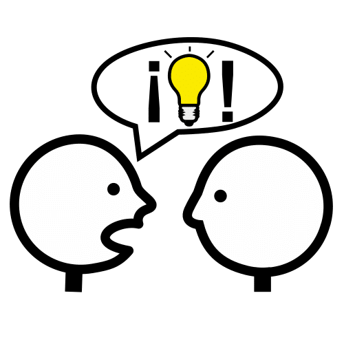 Pictograma de dos personas hablando y una tiene una idea. 