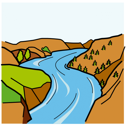 Pictograma de un río entre montañas.