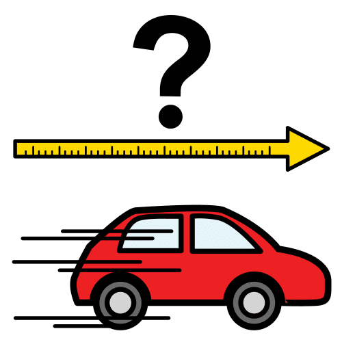 Pictograma de un coche rojo moviéndose con una flecha amarilla encima.