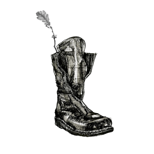 Unha bota cun carballo dentro.