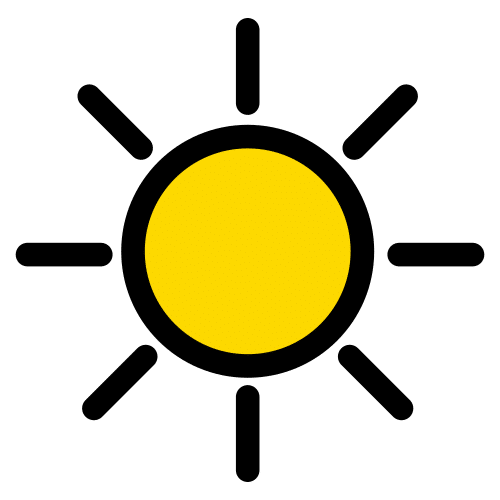 Sol. Círculo amarelo con raios saíndo arredor.