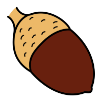 Landra. Froito do carballo, de forma ovalada e cor marrón escura.