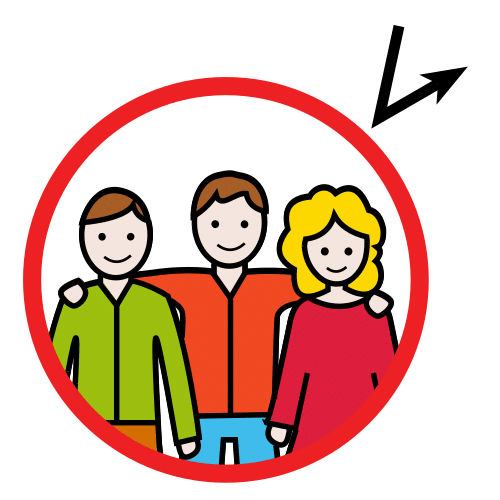 Grupo de persoas abrazadas.