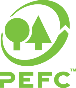 Selo PEFC Logo selo PEFC. Dúas arbores con copas de diferente forma cun círculo verde arredor e as letras PEFC debaixo.
