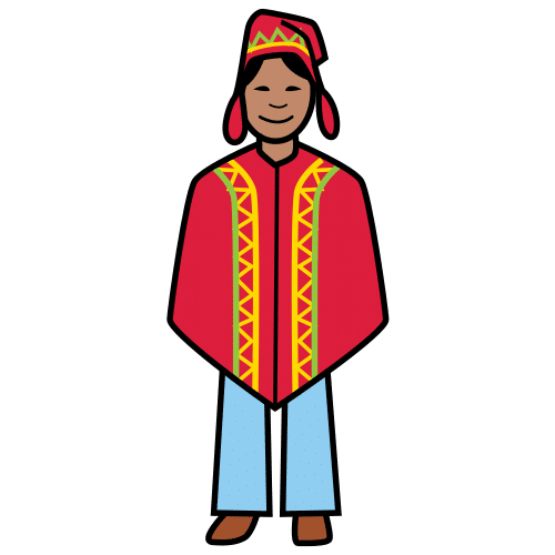 Persoa co traxe típico doutro país, cun gorro e poncho.