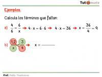 Calcula los términos que faltan