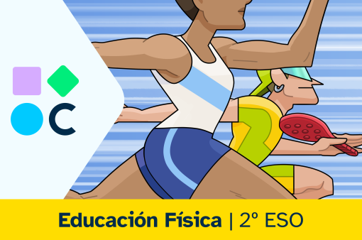 Imaxe da portada do REA 3 da materia de Educación Física de 2º de ESO. Amosa dúas persoas con roupe deportiva nunha carreira